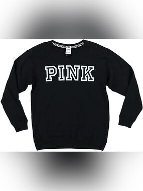 PINK Victoria's Secret Black Crewneck Sweatshirt with White Logo